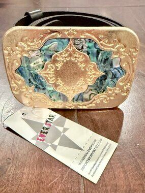 New! Everstar Western Abalone Shell Inlaid Leather Belt Size Small